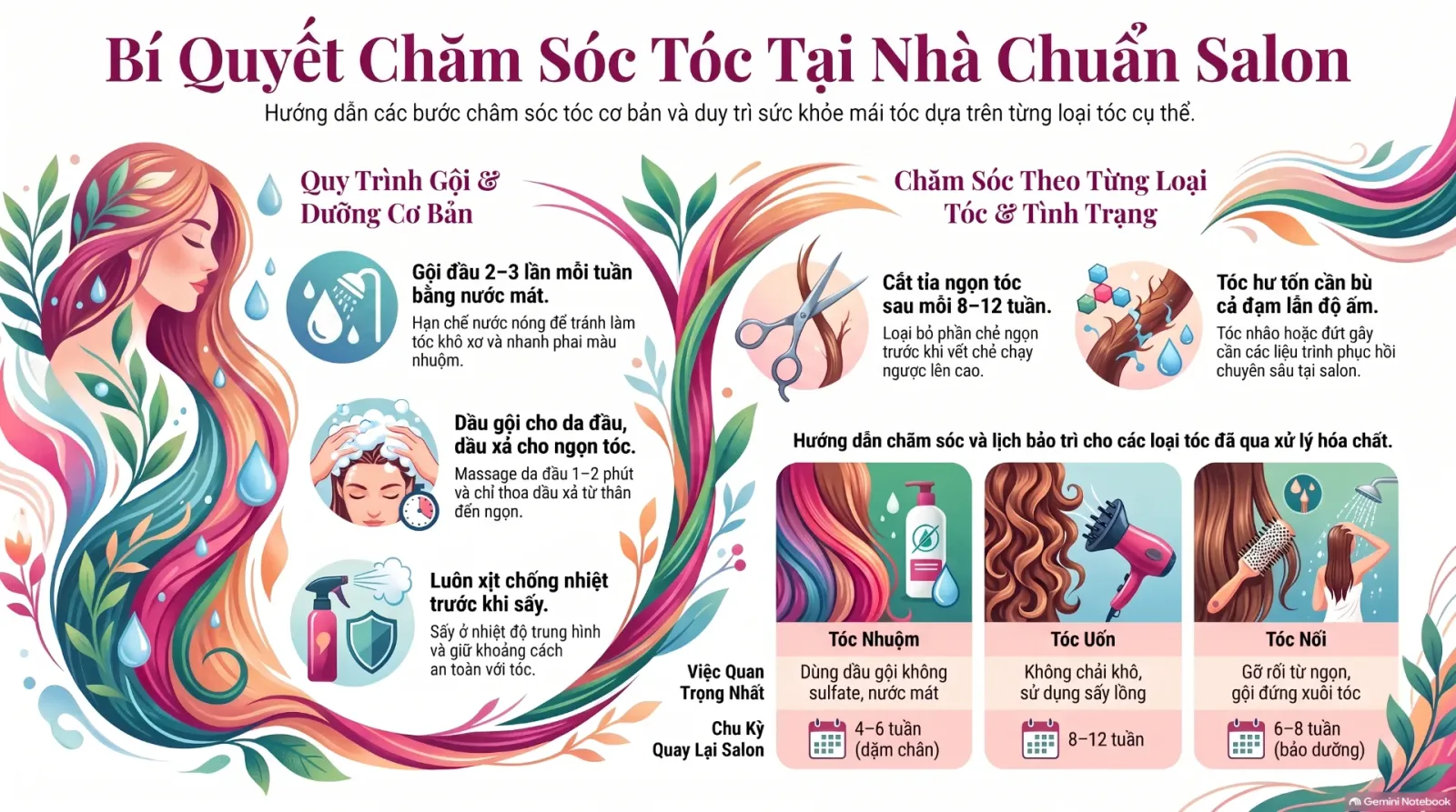 Chăm sóc tóc tại nhà: cẩm nang đầy đủ theo từng loại tóc